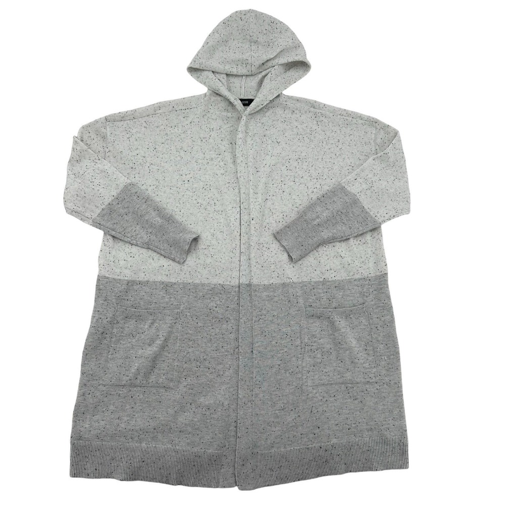 Chloe Womens 1X Jasmine Grey Color block Hooded Cardigan Sweater Speckled Cozy